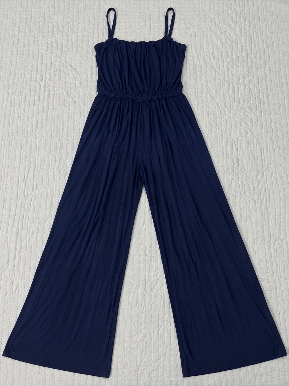 Kaleigh Navy Wide-Leg Jumpsuit with Spaghetti Straps